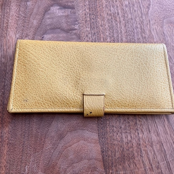 VINTAGE Gold Yellow Baronet Checkbook Wallet Cowhide Leather Snap Retro 80s - Picture 6 of 13